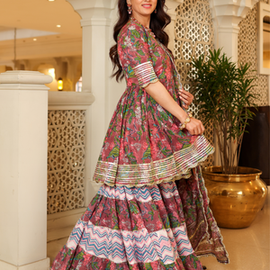 Multi Rose Handblock Sharara Set