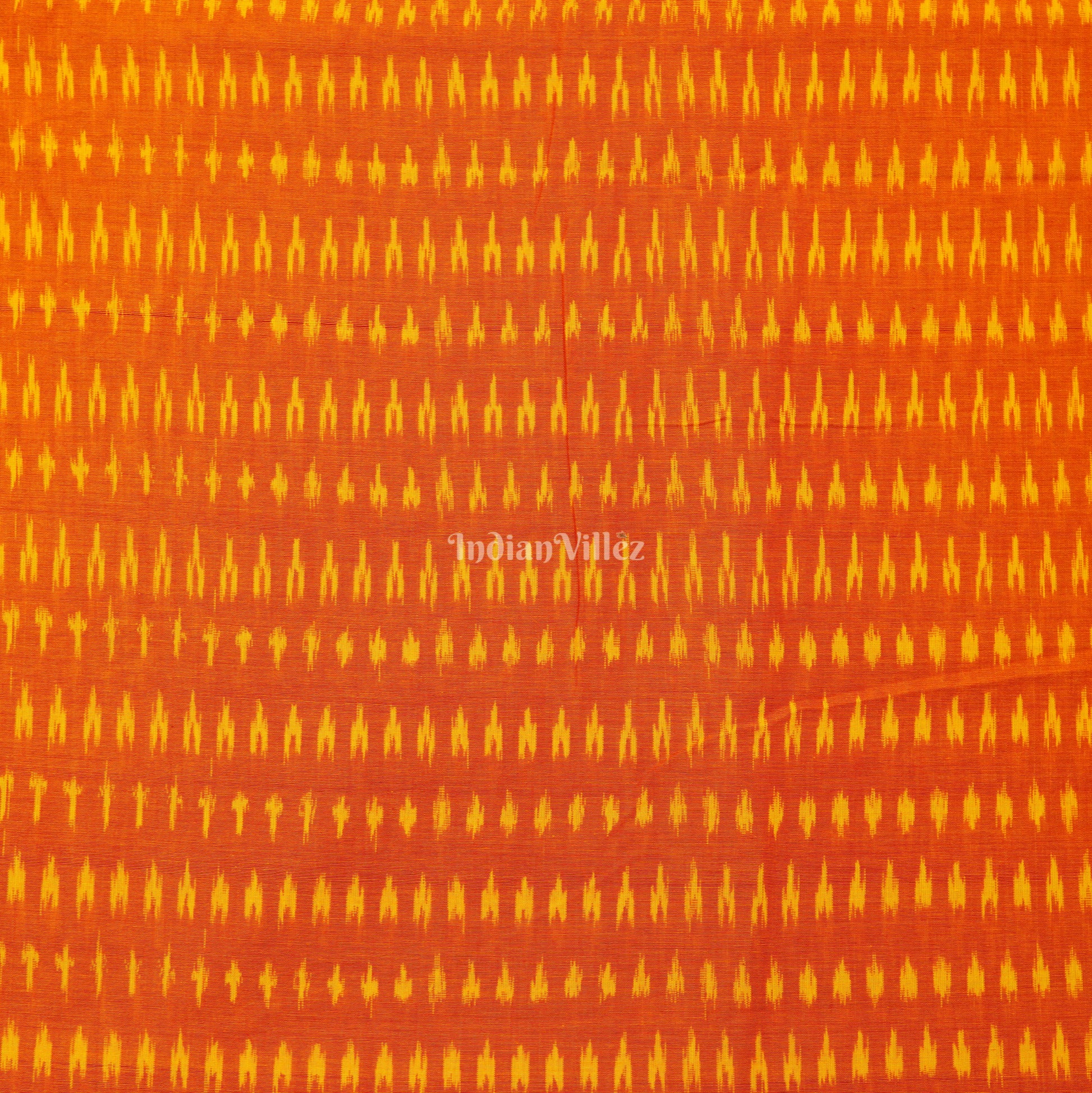 Orange Handwoven Pochampally Ikat Cotton Fabric