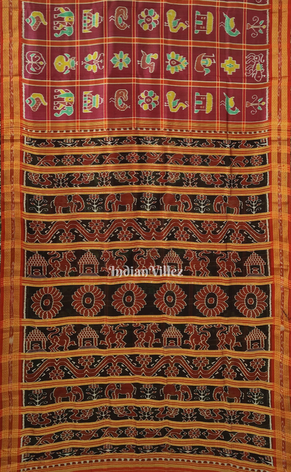 Maroon Nabakothi Khandua Silk Saree