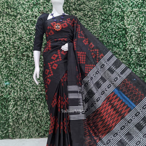 Black Red Pasapali Odisha Ikat Contemporary Designer Saree