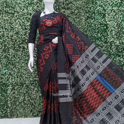 Black Red Pasapali Odisha Ikat Contemporary Designer Saree