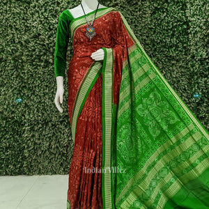 Maroon Green Fish Motif Sambalpuri Silk Saree