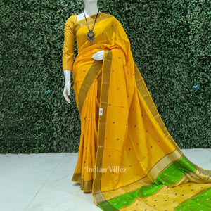 Yellow With Green Pure Bishnupuri Silk Saree