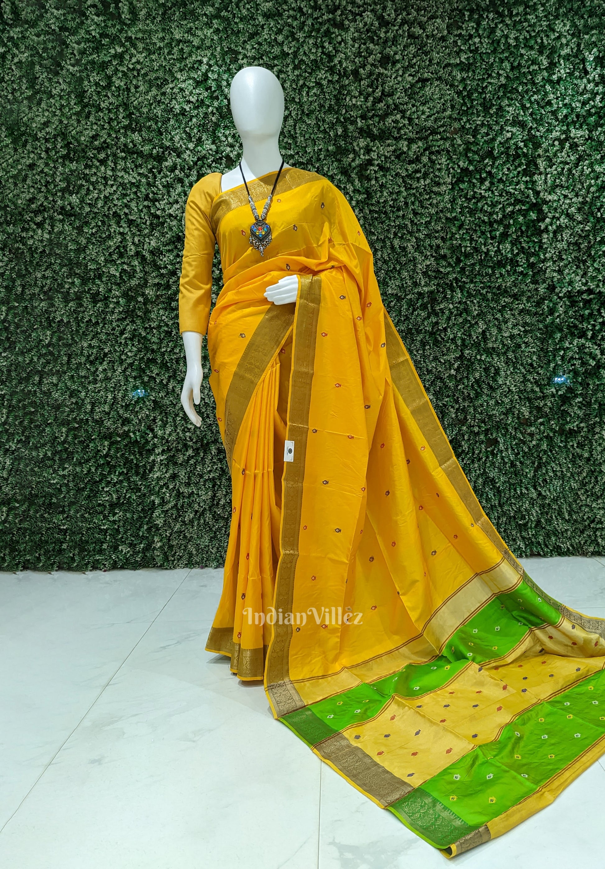 Yellow With Green Pure Bishnupuri Silk Saree