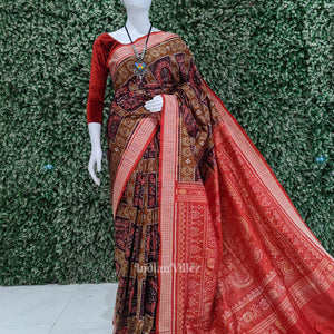 Rust Maroon Odisha Ikat Sambalpuri Silk Saree