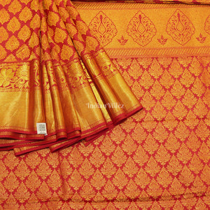 Rani With Golden Flower Motif Kanjivaram Silk Saree