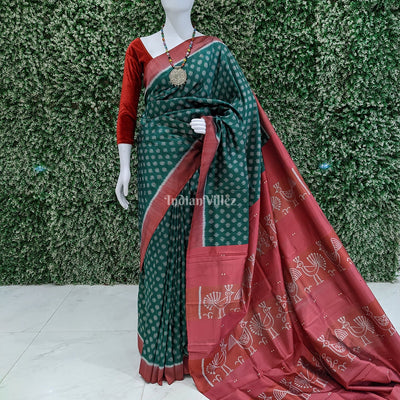 Green Pink Contemporary Odisha Ikat Silk Saree