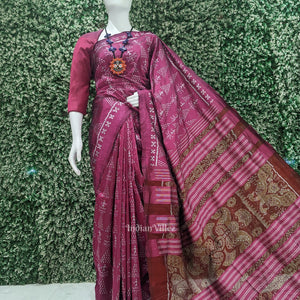 Mulberry Purple Tribal Jhoti Contemporary Odisha Handloom Silk Saree
