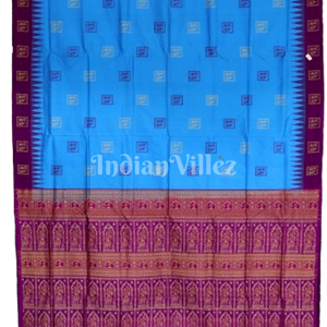 Sky Blue With Maroon Tribal Design Bomkai Sambalpuri Silk Saree