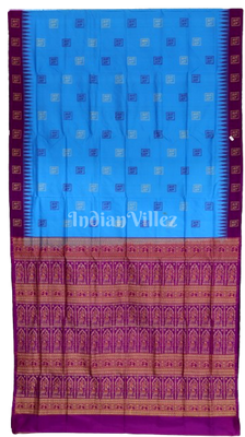 Sky Blue With Maroon Tribal Design Bomkai Sambalpuri Silk Saree
