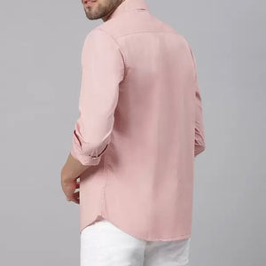 Frankshop Classic Pure Cotton Pink Color Blend Solid Shirts For Man