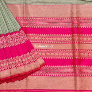 Pista Green Designer Banarasi Katan Silk Saree with Intricate Meenakari Tanchoi Weaving