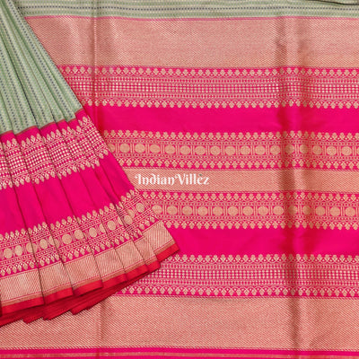 Pista Green Designer Banarasi Katan Silk Saree with Intricate Meenakari Tanchoi Weaving