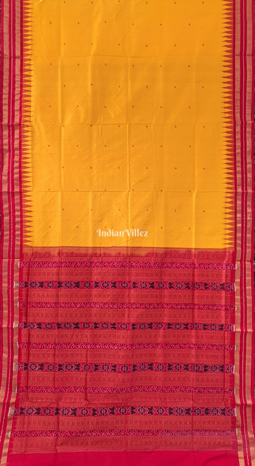 Red Yellow Patil Design Bomkai Sambalpuri Silk Saree