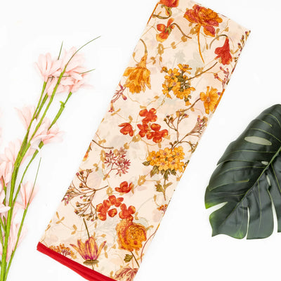 White Woven Digital Printed Georgette Silk Saree With Floral Motifs