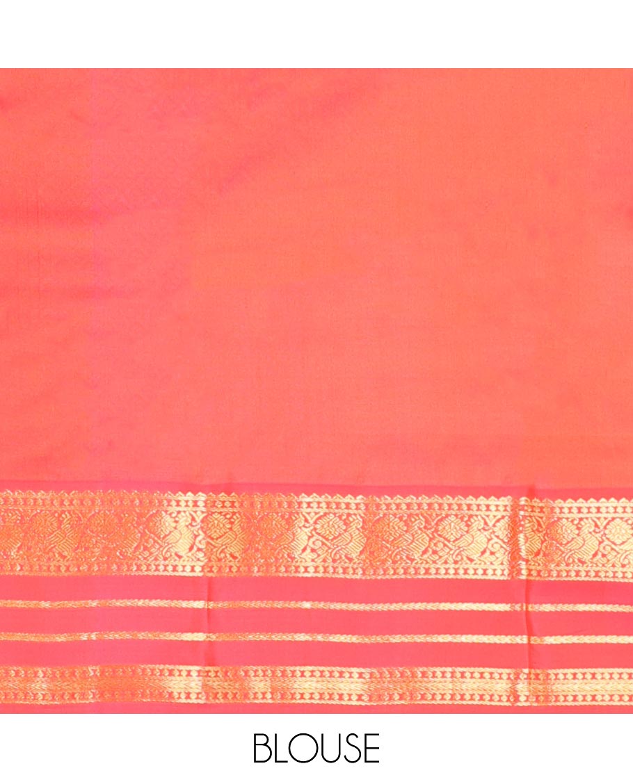 Cream floral buttas silk saree with korvai border of rekku , mayil design & intricate jaal zari design pallu