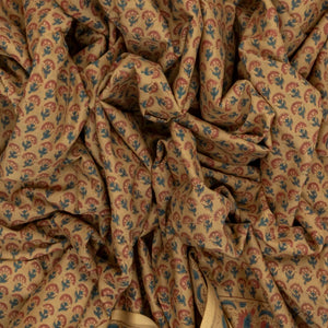 Beige Woven Jaipur Cotton Saree With Printed Flower Motifs