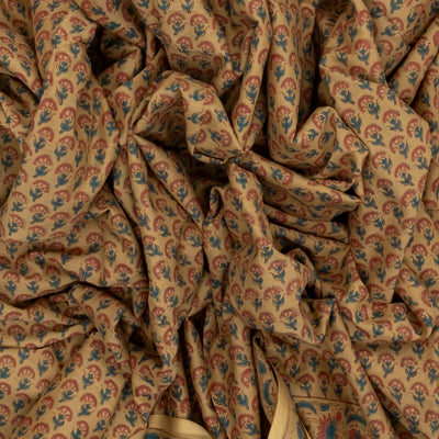 Beige Woven Jaipur Cotton Saree With Printed Flower Motifs
