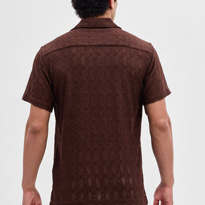 Brown Self-Design Crochet Shirt