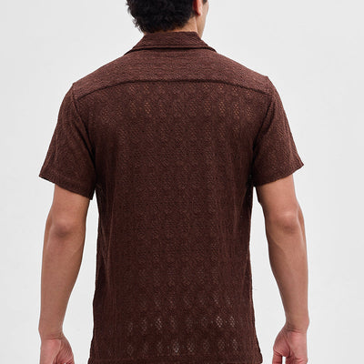 Brown Self-Design Crochet Shirt