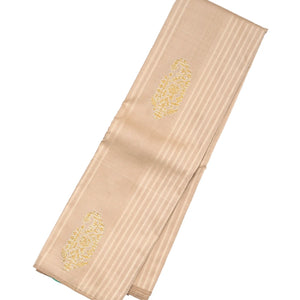 Taupe Handloom Kanchipuram Silk Saree With Stripes & Buttas