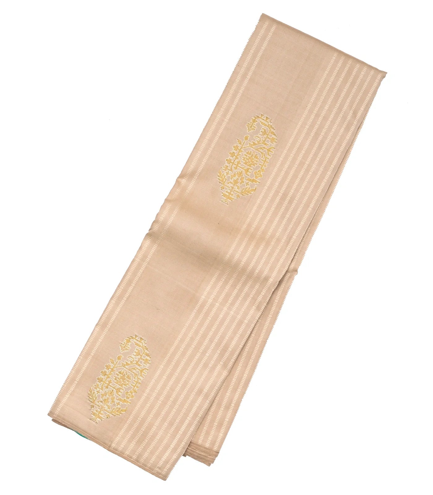 Taupe Handloom Kanchipuram Silk Saree With Stripes & Buttas