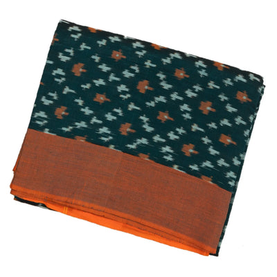 Sea Green Handwoven Orissa Cotton Saree With Tie & Dye Floral Motifs