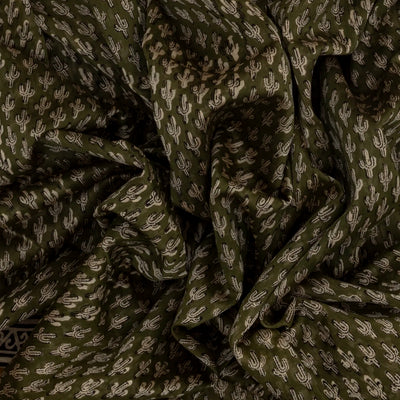 Sage Green Handloom Chanderi Cotton Saree With Printed Floral Motifs