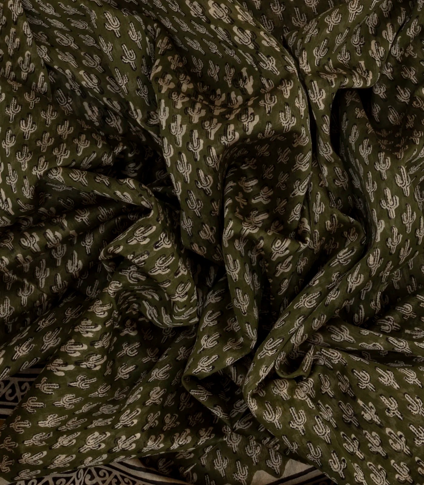 Sage Green Handloom Chanderi Cotton Saree With Printed Floral Motifs