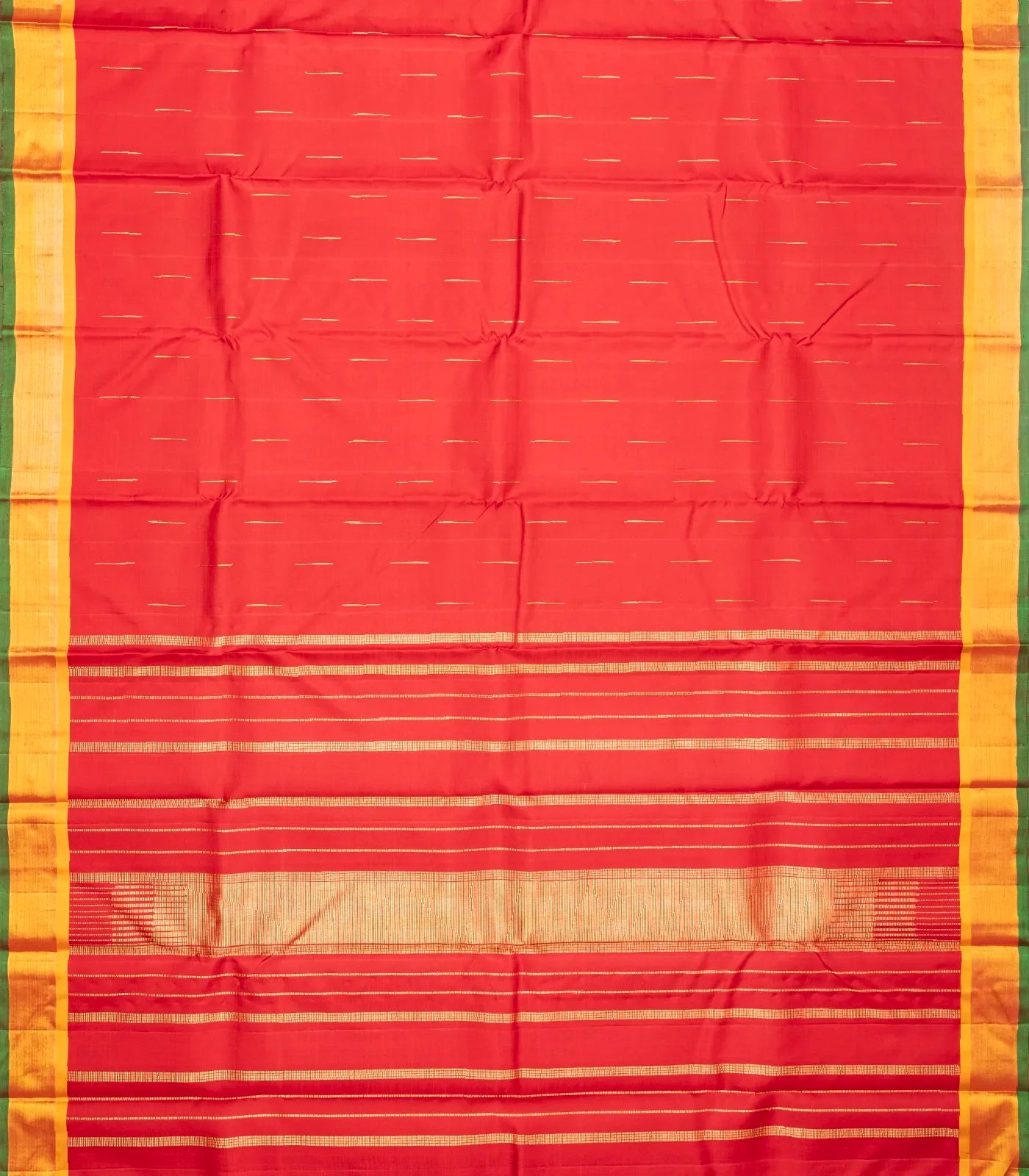 Red Handloom Kanchipuram Silk Saree With Jasmine Bud Buttas