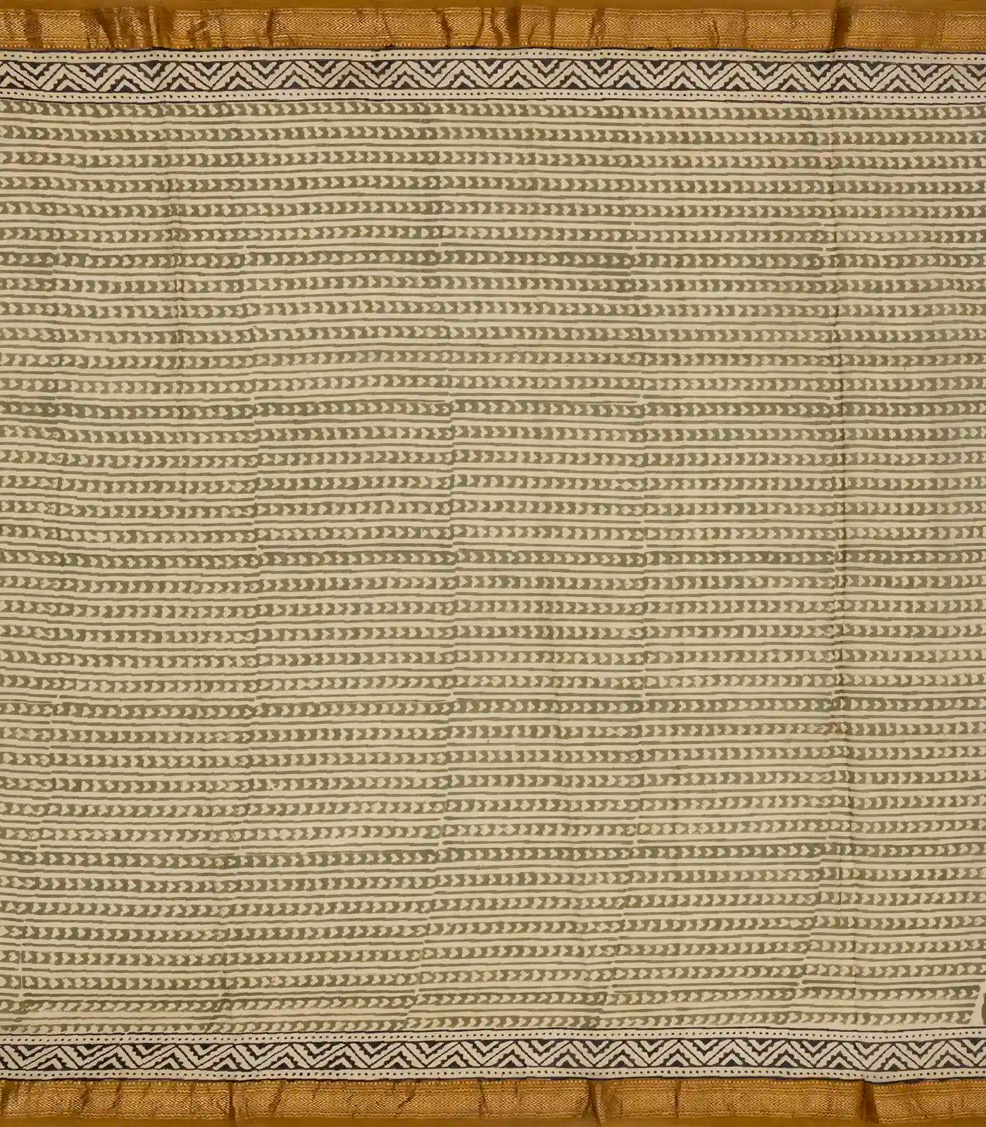 Green Handloom Chanderi Cotton Saree With Printed Motifs