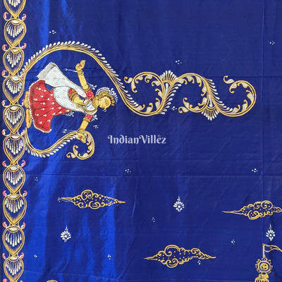 || राधाकृष्ण || Blue Radha Krishna Pattachitra Silk Saree