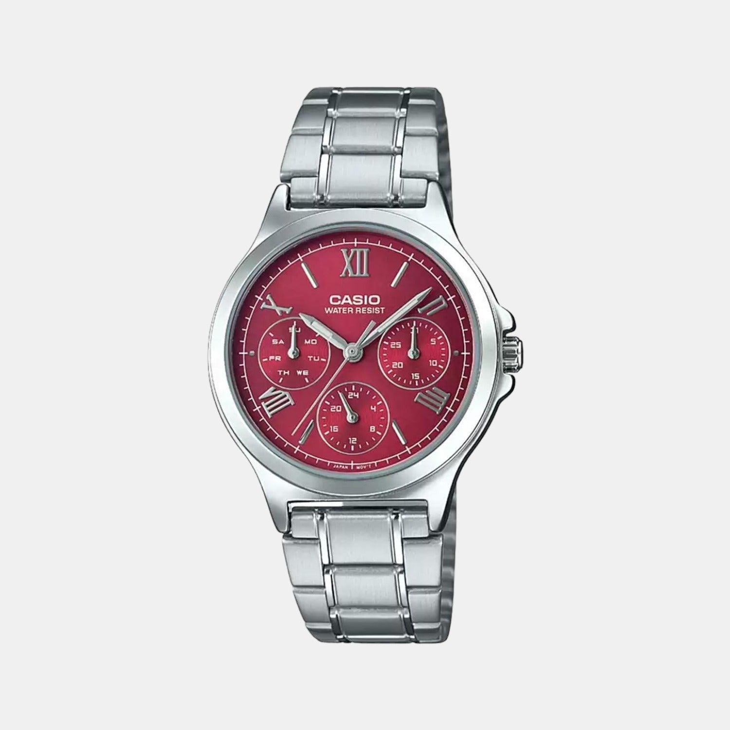 Enticer Women Quartz Red Dial Chronograph Stainless Steel Watch A1696