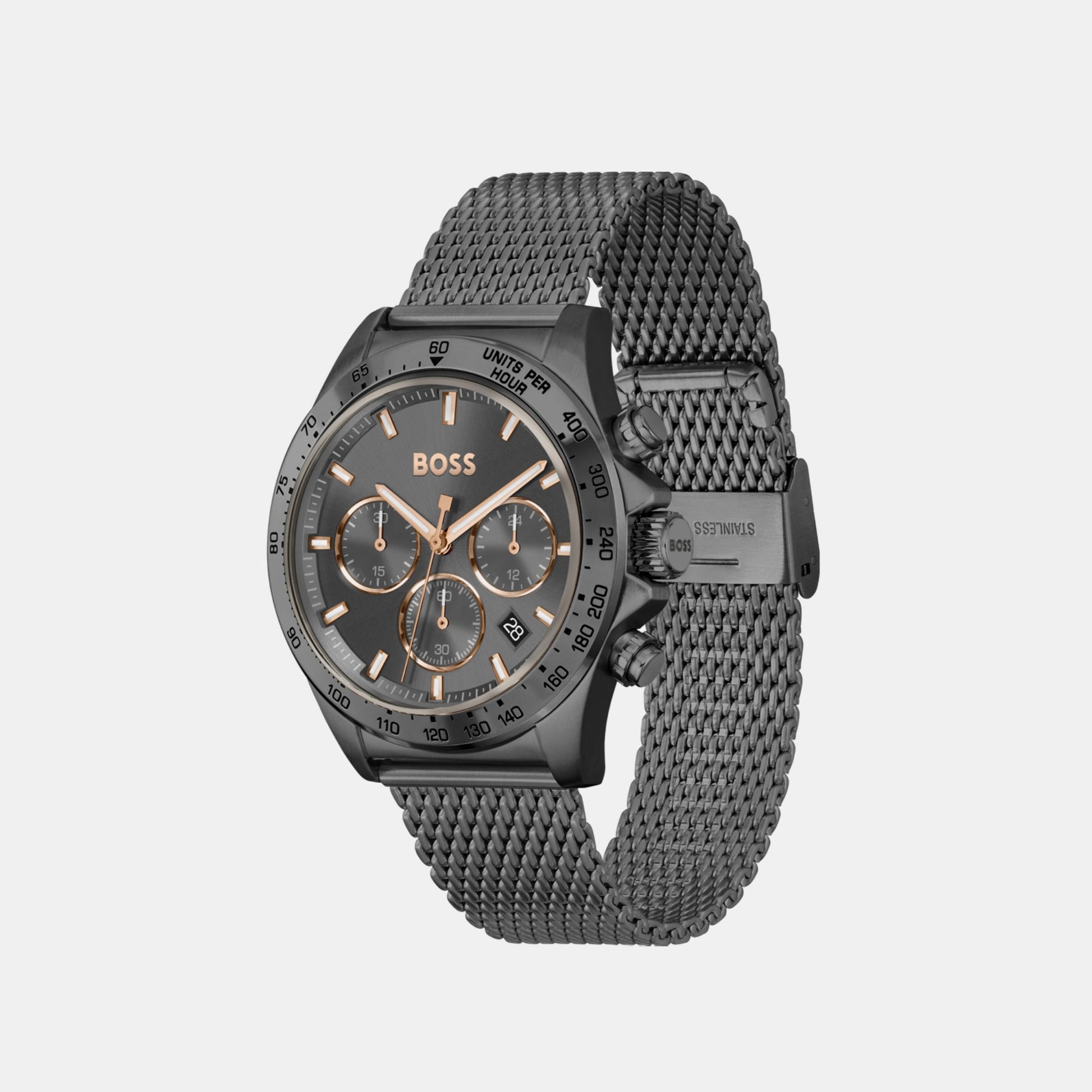 Hero Men Quartz Grey Dial Chronograph Mesh Watch 1514021