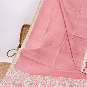 Pink semi-banaras tussar saree with contrast striped border & egypt theme pallu