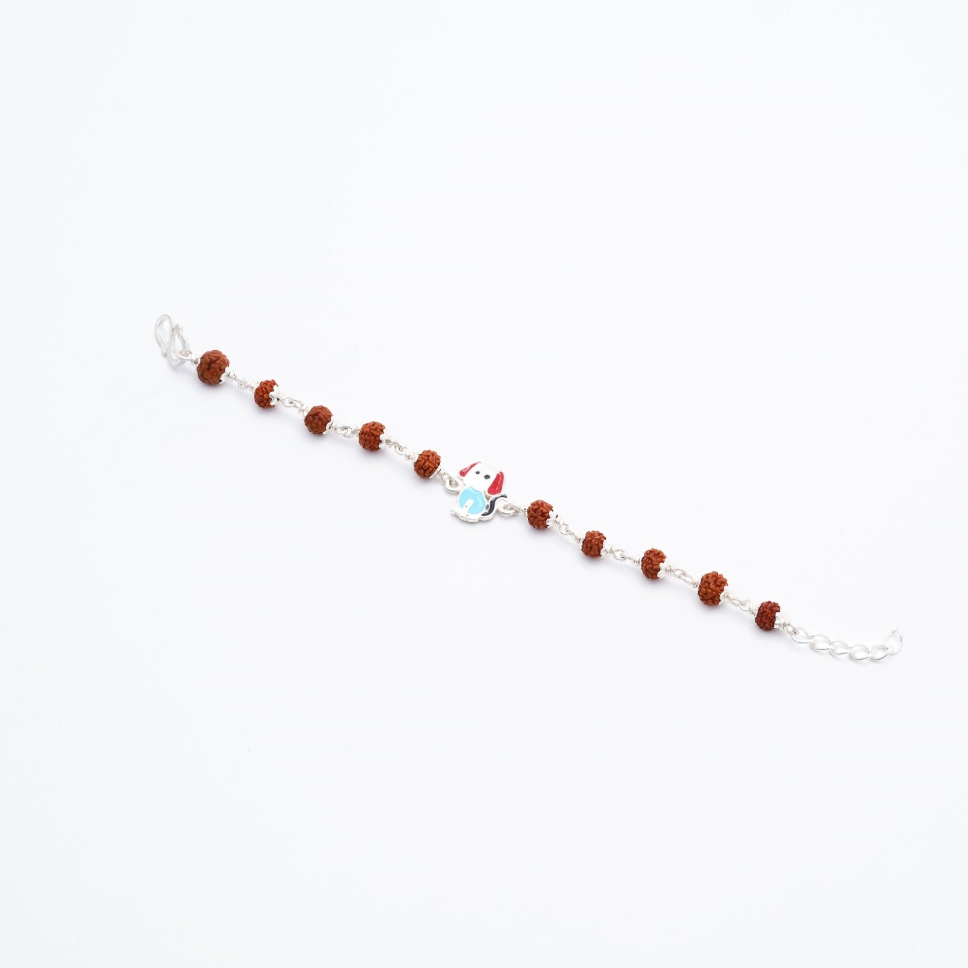 Rudraksha Silver Bracelet with Colorful Puppy Single Line for Kids