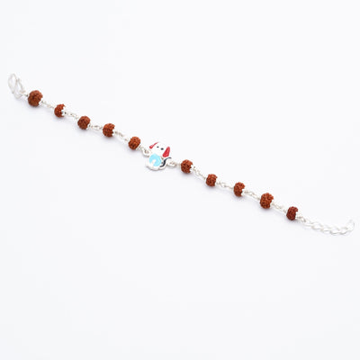 Rudraksha Silver Bracelet with Colorful Puppy Single Line for Kids