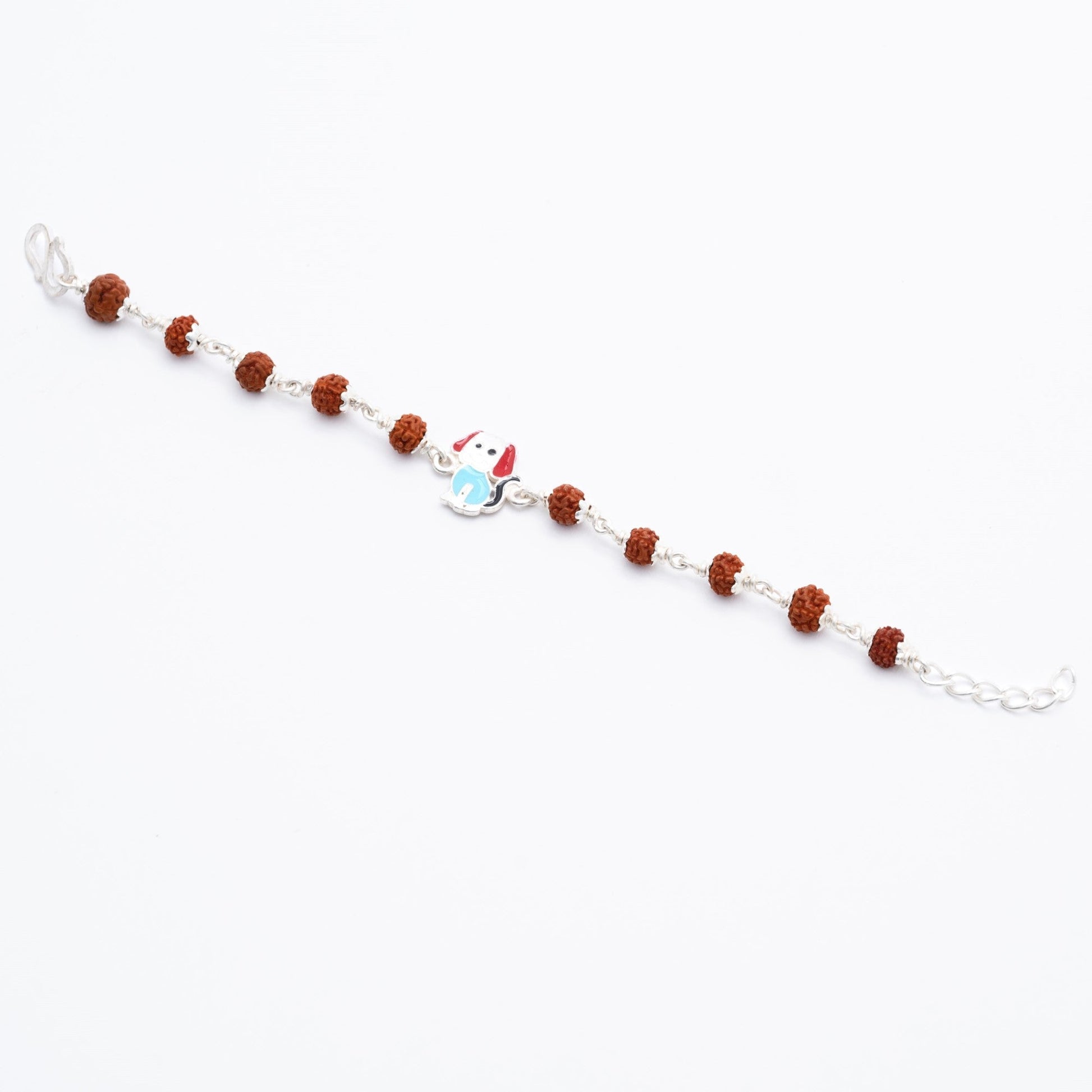 Rudraksha Silver Bracelet with Colorful Puppy Single Line for Kids