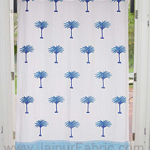Sky Blue Palm Polka Cotton Grommet Curtain