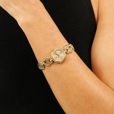 Double B Dressy Women Quartz Thin Gold Dial Analog Stainless Steel Watch 1502794