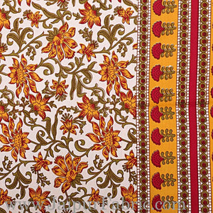 Double Bedsheet Yellow Border Bell Print With Two Pillow Cover