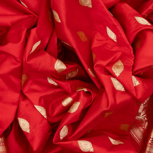 Red Banarasi Silk Saree With Floral Buttas