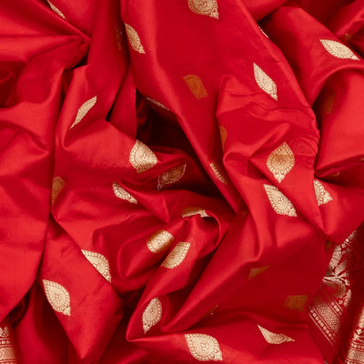 Red Banarasi Silk Saree With Floral Buttas