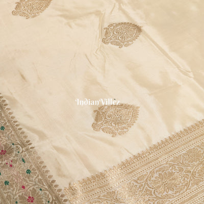 Off-White Handwoven Banarasi Katan Silk Saree