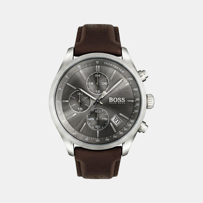 Grand Prix Men Quartz Grey Dial Chronograph Leather Watch 1513476