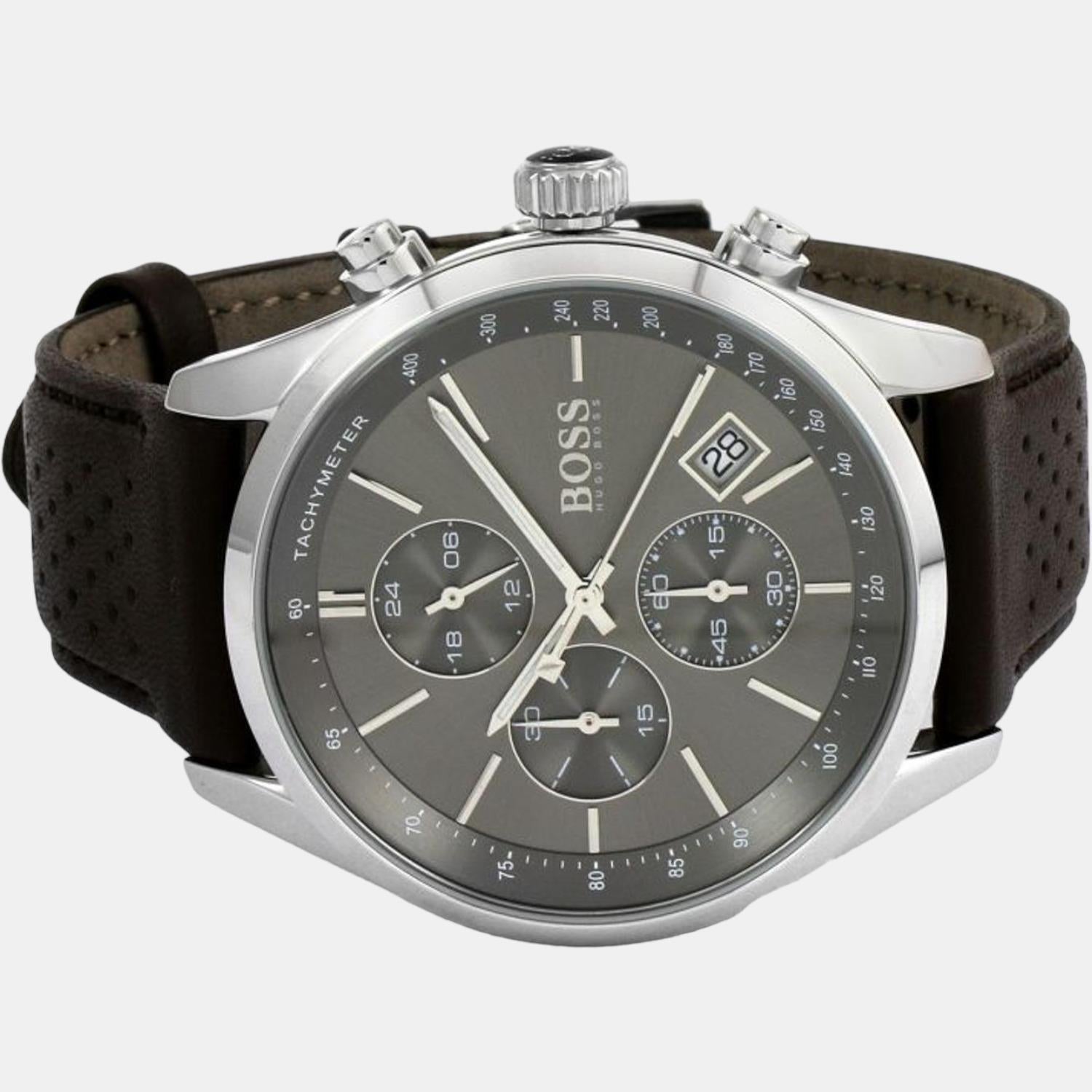 Grand Prix Men Quartz Grey Dial Chronograph Leather Watch 1513476