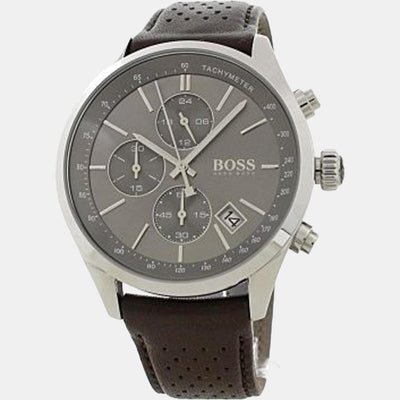 Grand Prix Men Quartz Grey Dial Chronograph Leather Watch 1513476