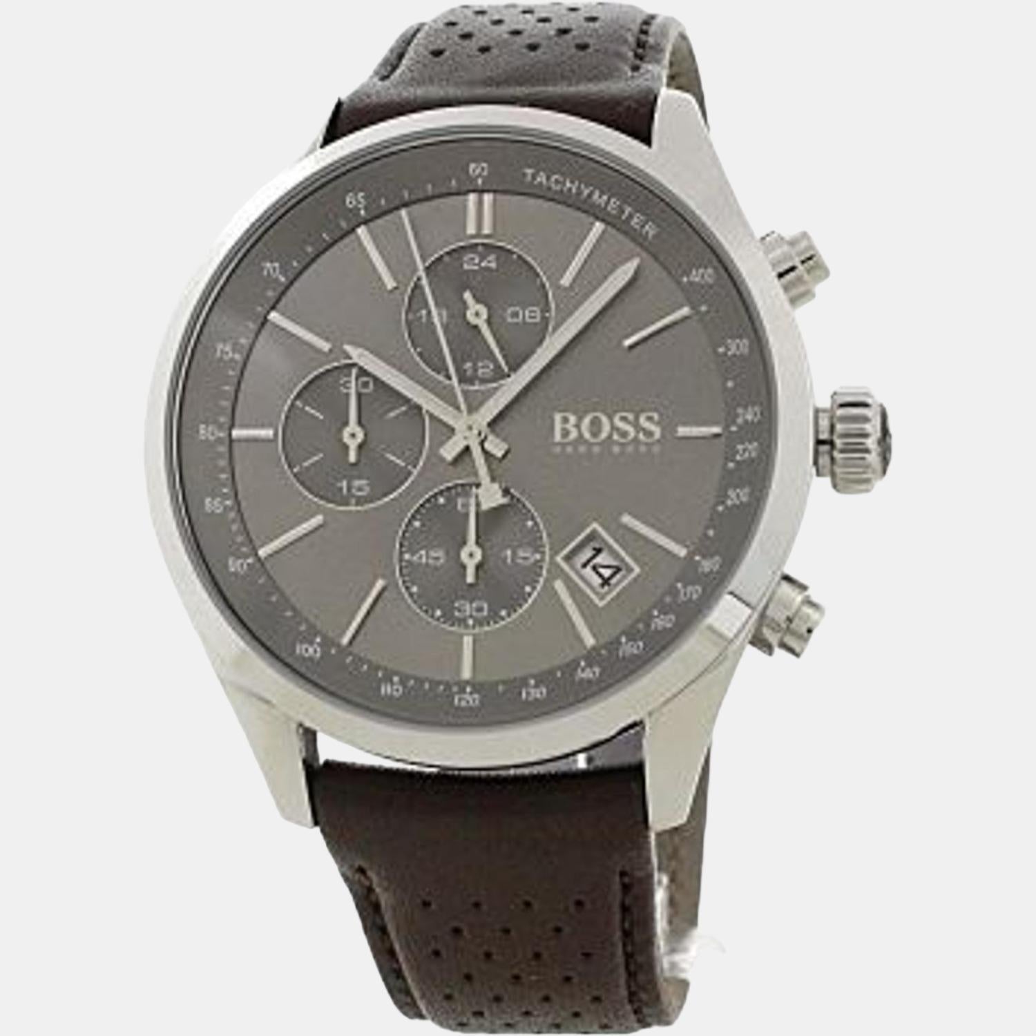 Grand Prix Men Quartz Grey Dial Chronograph Leather Watch 1513476