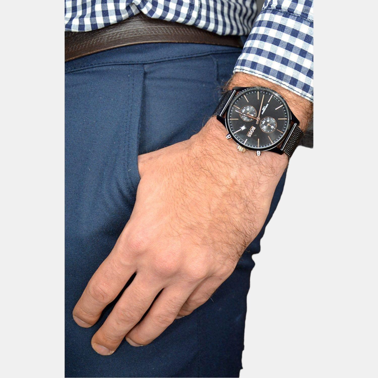 Associate Men Quartz Black Dial Chronograph Stainless Steel Watch 1513811