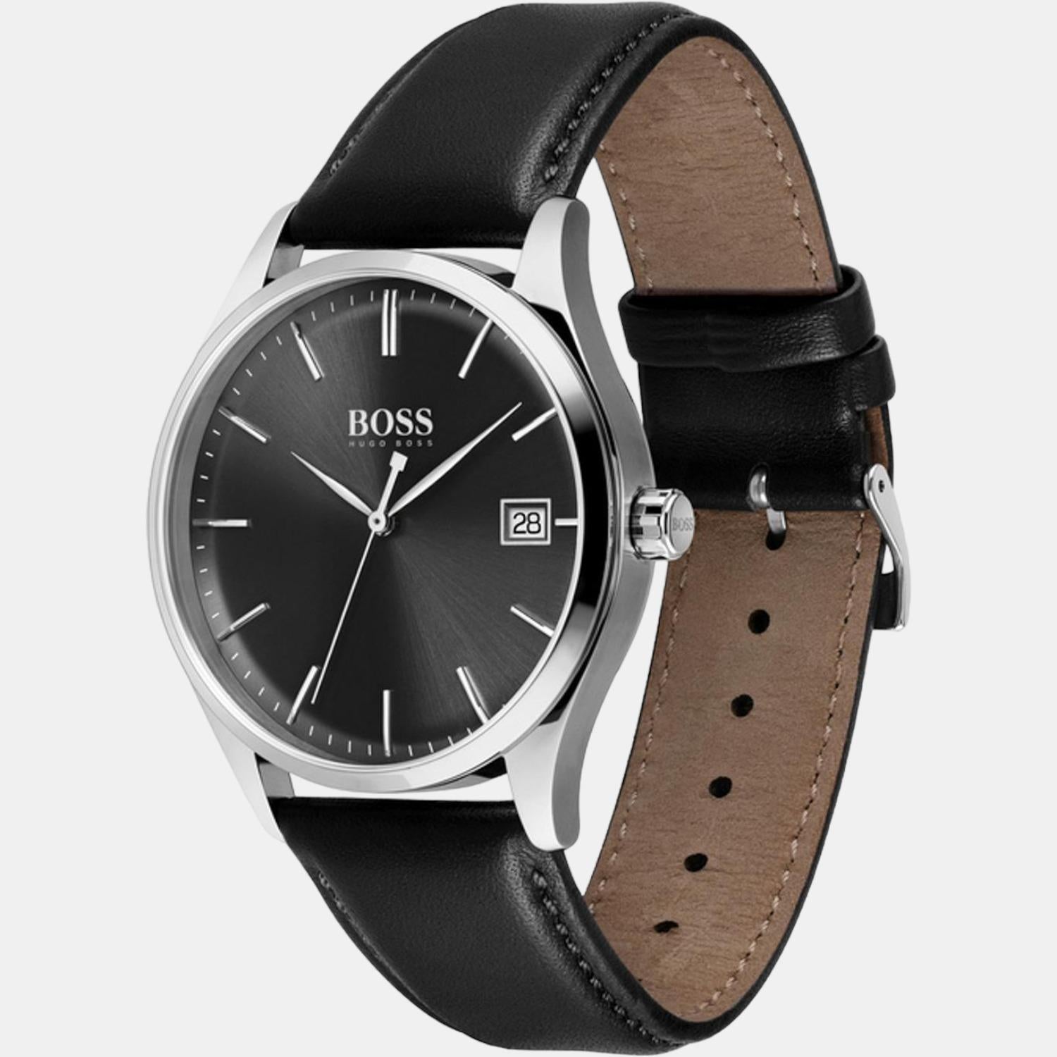 Commissioner Men Quartz Black Dial Analog Leather Watch 1513831